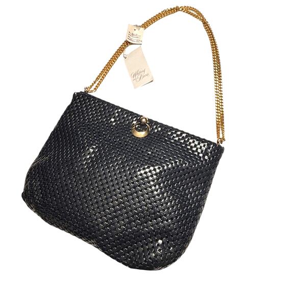 Whiting & Davis Chain Mail Shoulder Bag Navy Blue Gold Hardware - Picture 1 of 7